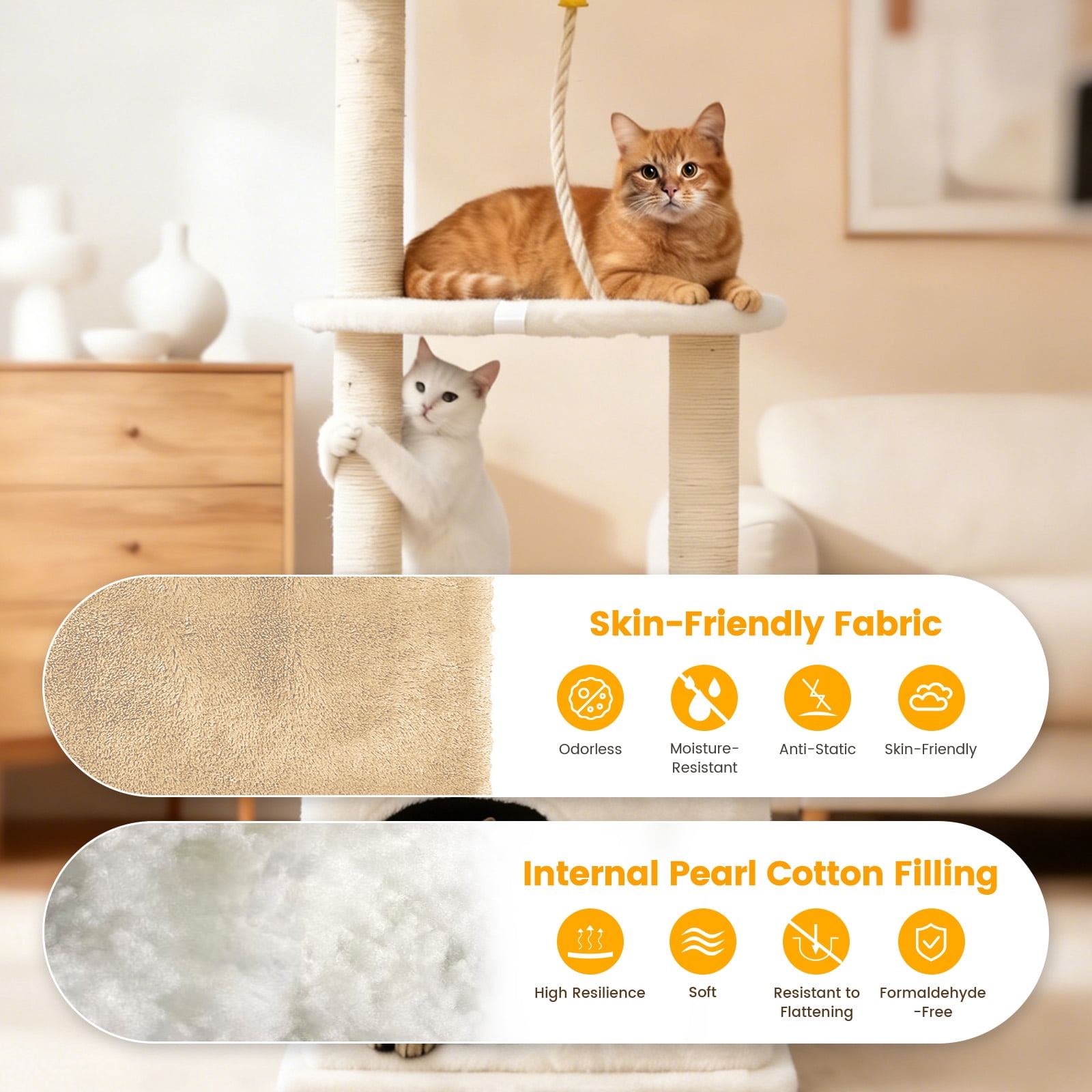 Cat Tree with Condo and Sisal Post, Multi-Level Cat Tower with Top Perchs, Cratching Post for Indoor Cats, Beige