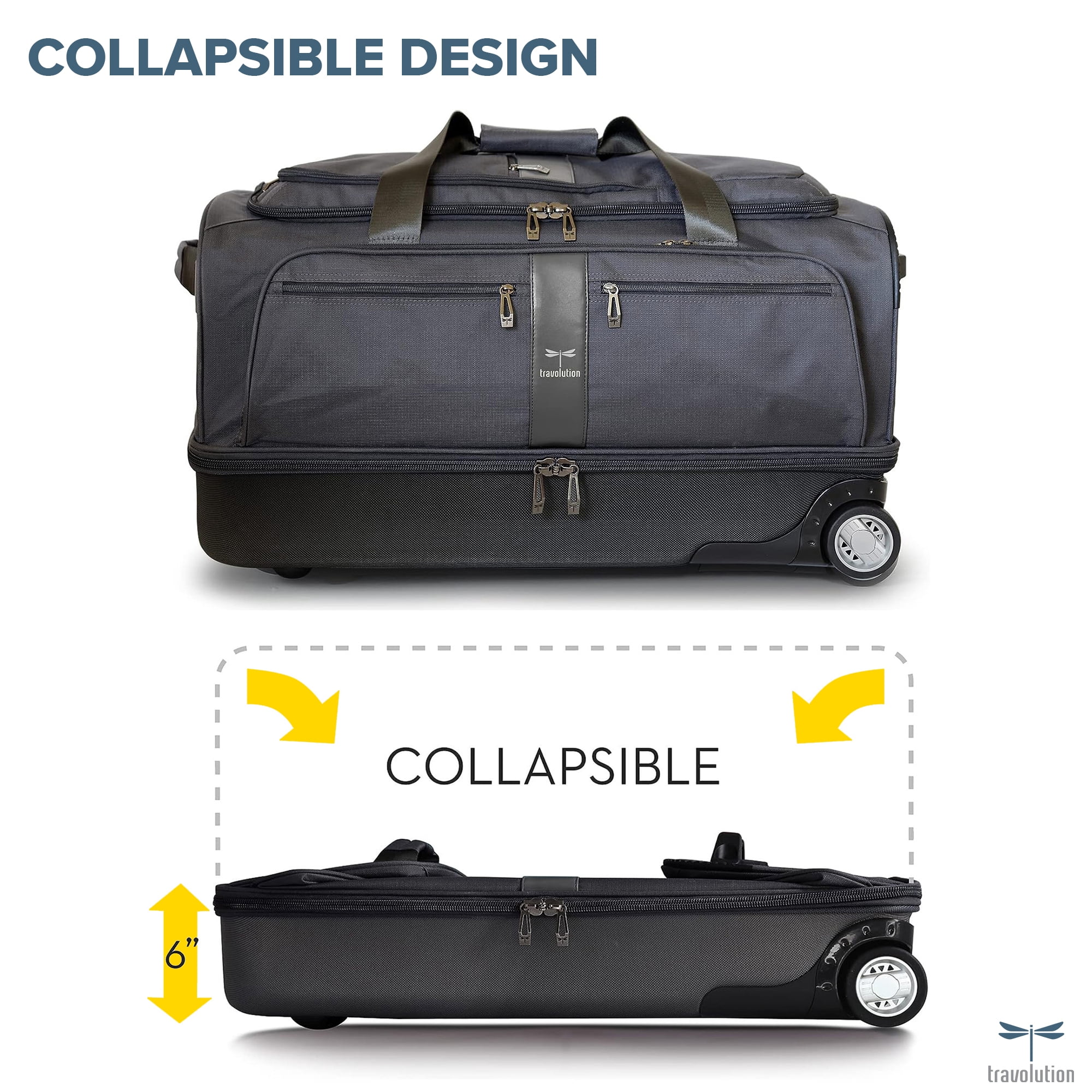 Travolution Unisex 28" Collapsible Travel Duffel Bag, Black