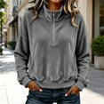 thumbnail image 2 of Women Quarter Zip Pullover Long Sleeve Velvet Sweatshirt Soft Cozy Lightweight Fall Winter Casual Loose Fit Tops Warm Outdoor Sports Wear XL, 2 of 7