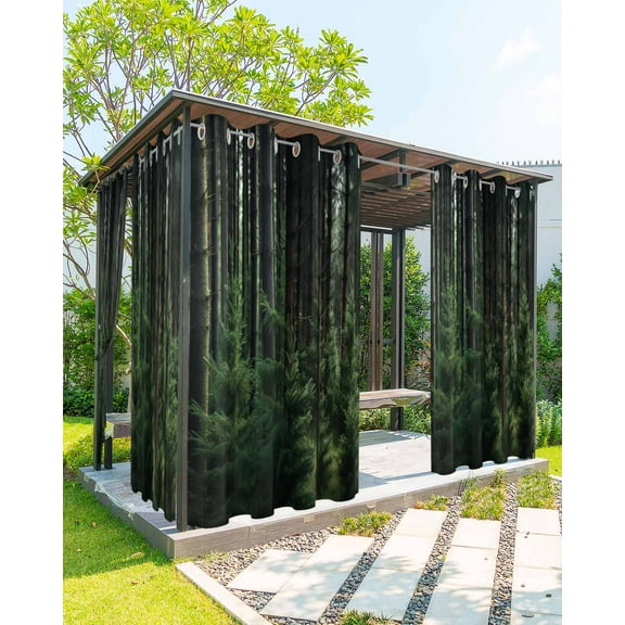 Outdoor Curtains for Patio, Green Forest Waterproof Blackout Outside Curtain for Porch/Pergola, Mysterious Primitive Forest Pine Tree Thermal Insulated Drapes for Cabana, 2 Panels, 54 x 84 Inch