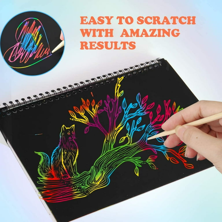 Mocoosy 3 Pack Rainbow Scratch Art Note Books - Magic Scratch Off Paper Notebook Set for Kids Art and Craft Activity Book Black Sketch Doodle Pads