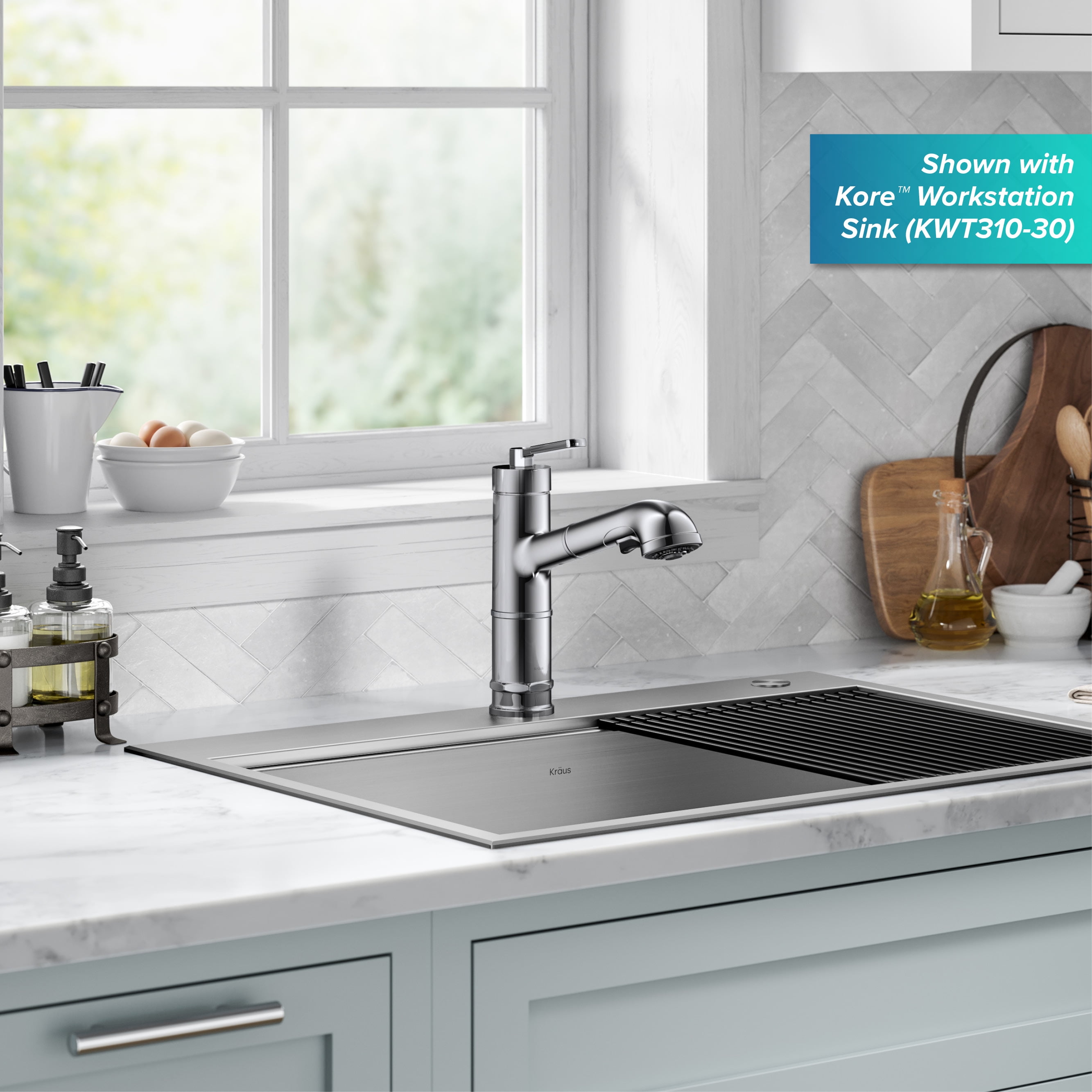 KRAUS Allyn Pull-Out Single Handle Kitchen Faucet in Chrome