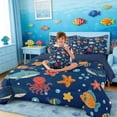 thumbnail image 3 of Manfei Cartoon Fish Twin Bedding Sets for Kids Boys and Girls, Marine Life Print Bedding Comforter Set, Navy Reversible 7pcs, 3 of 6
