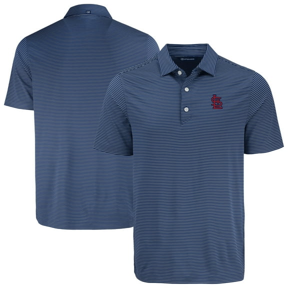 Men's Cutter & Buck Navy St. Louis Cardinals Forge Eco Fine Line Stripe Polo