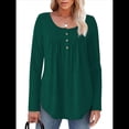 thumbnail image 3 of Camisas de Larga para Mujer, Conjuntos de Otoño, Cuello Redondo, Túnicas Casuales, Blusas de Moda, Ropa de Moda. Verde Oscuro L, 3 of 6