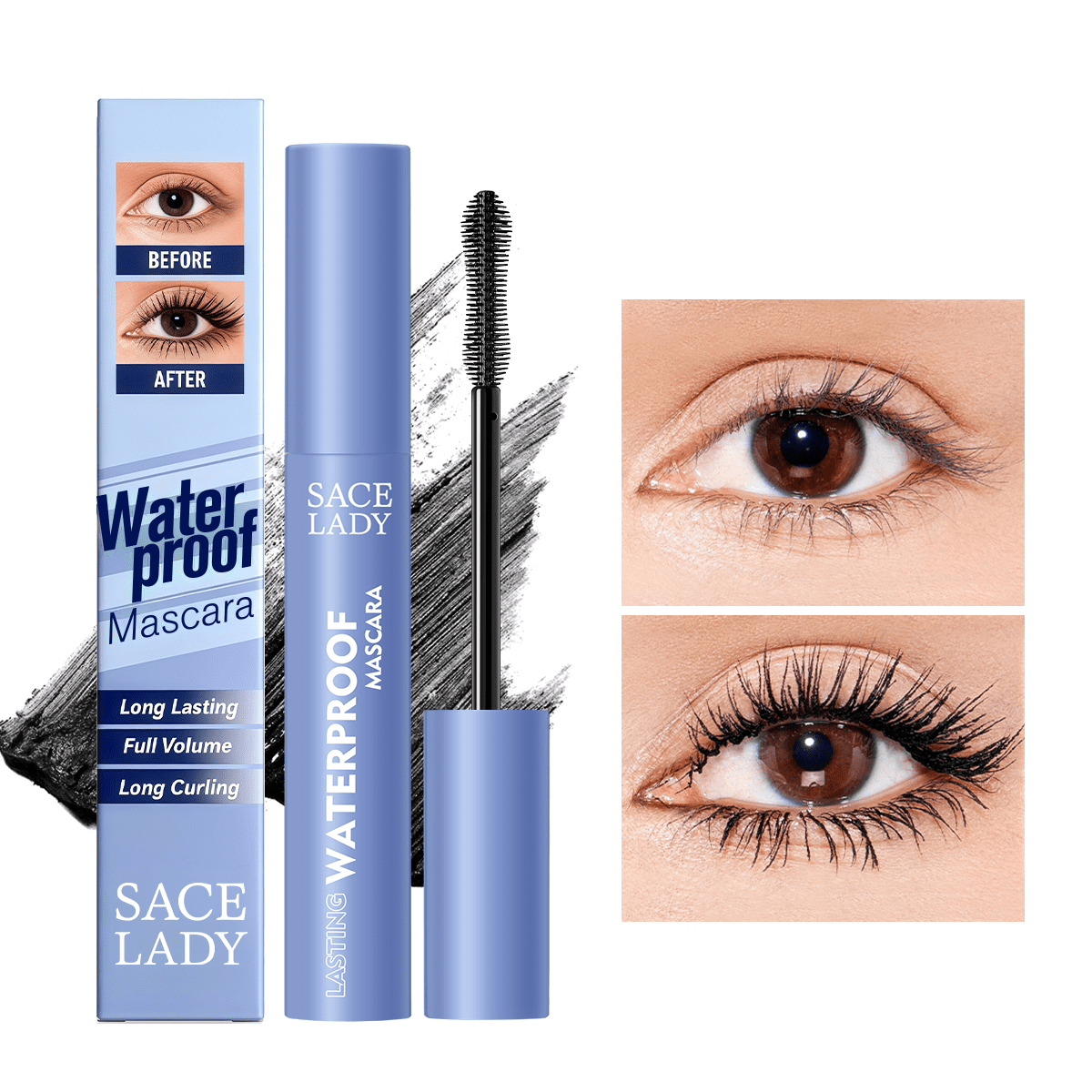 SACE LADY Black Mascara Waterproof Volume Lengthening Smudge-proof Eyelashes Eye Makeup 6g