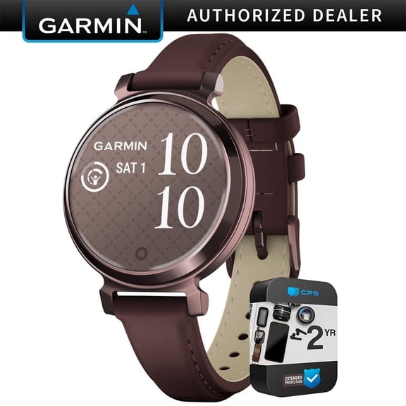 Garmin 010-02839-03 Lily 2 Classic Dark Bronze with Mulberry Leather Band Smartwatch Bundle with 2 YR CPS Enhanced Protection Pack| Official Garmin USA Dealer