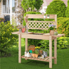 Outdoor Garden Potting Bench Wooden Workstation with Sliding Tabletop and Open Storage Shelf Natural