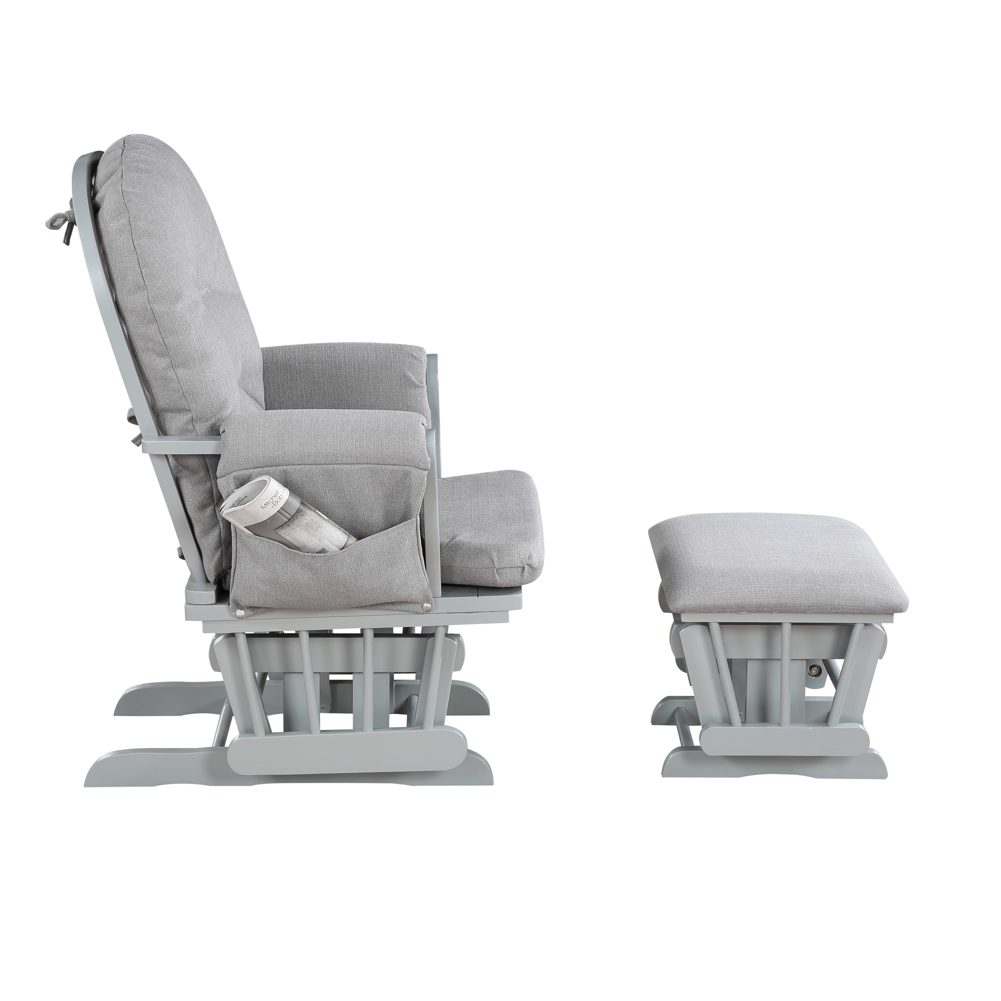 Suite Bebe Mason Traditional Wood Glider and Ottoman in Gray Finish with Oyster Cushions