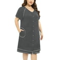 thumbnail image 6 of Women's Nightgown Button Down Sleepshirt Loungewear Short Sleeve V Neck Sleepwear with Pocket Soild Pajamas Dress Plus Size,Gray XL-4XL, 6 of 8