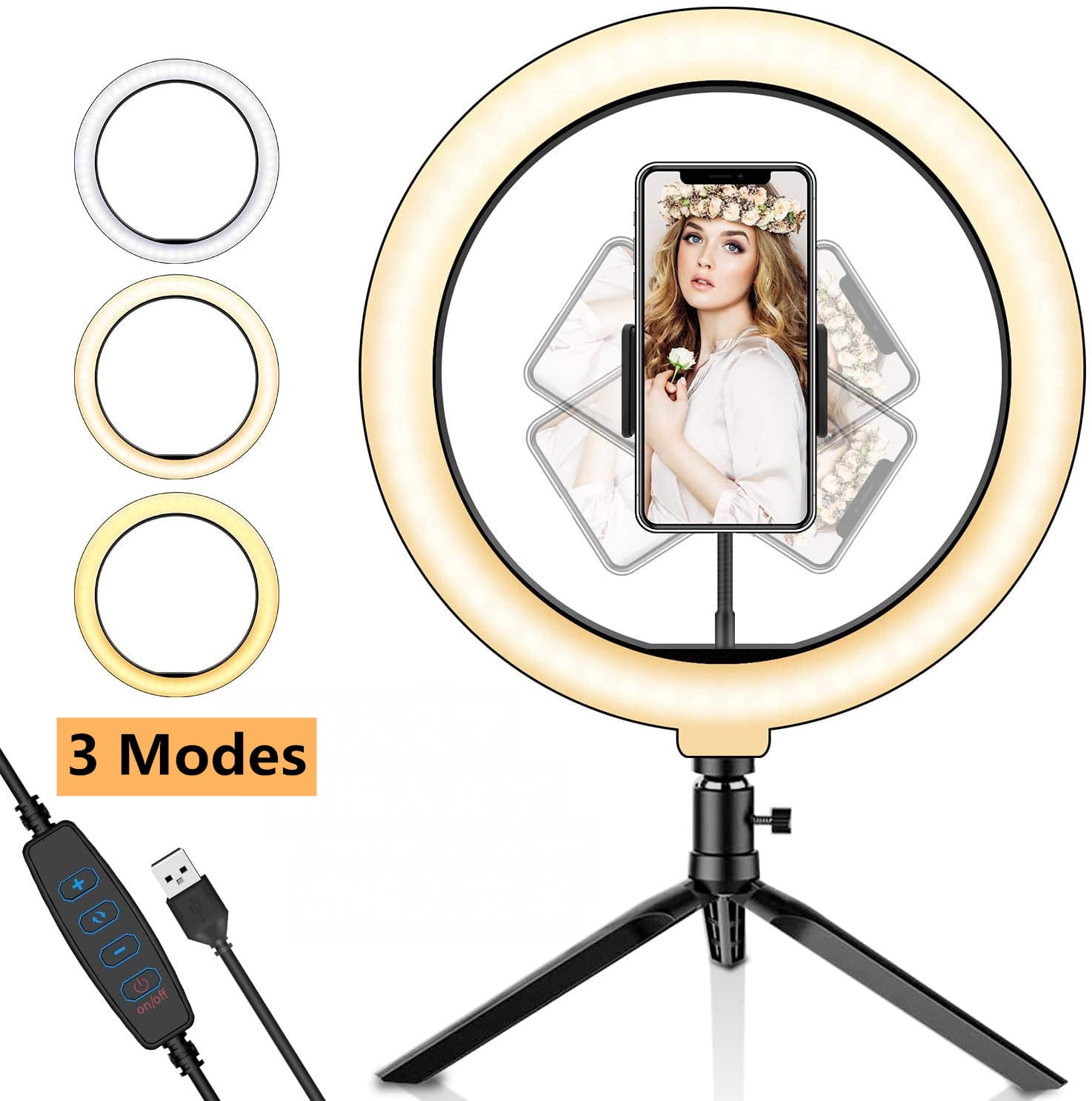 10 Inch LED Desktop Selfie Ring Light with Tripod Stand 2700K-7000K Dimmable Light Lamp 3 Light Modes and 10 Brightness Level for YouTube Video/Live Stream/Makeup/Photography/Readin