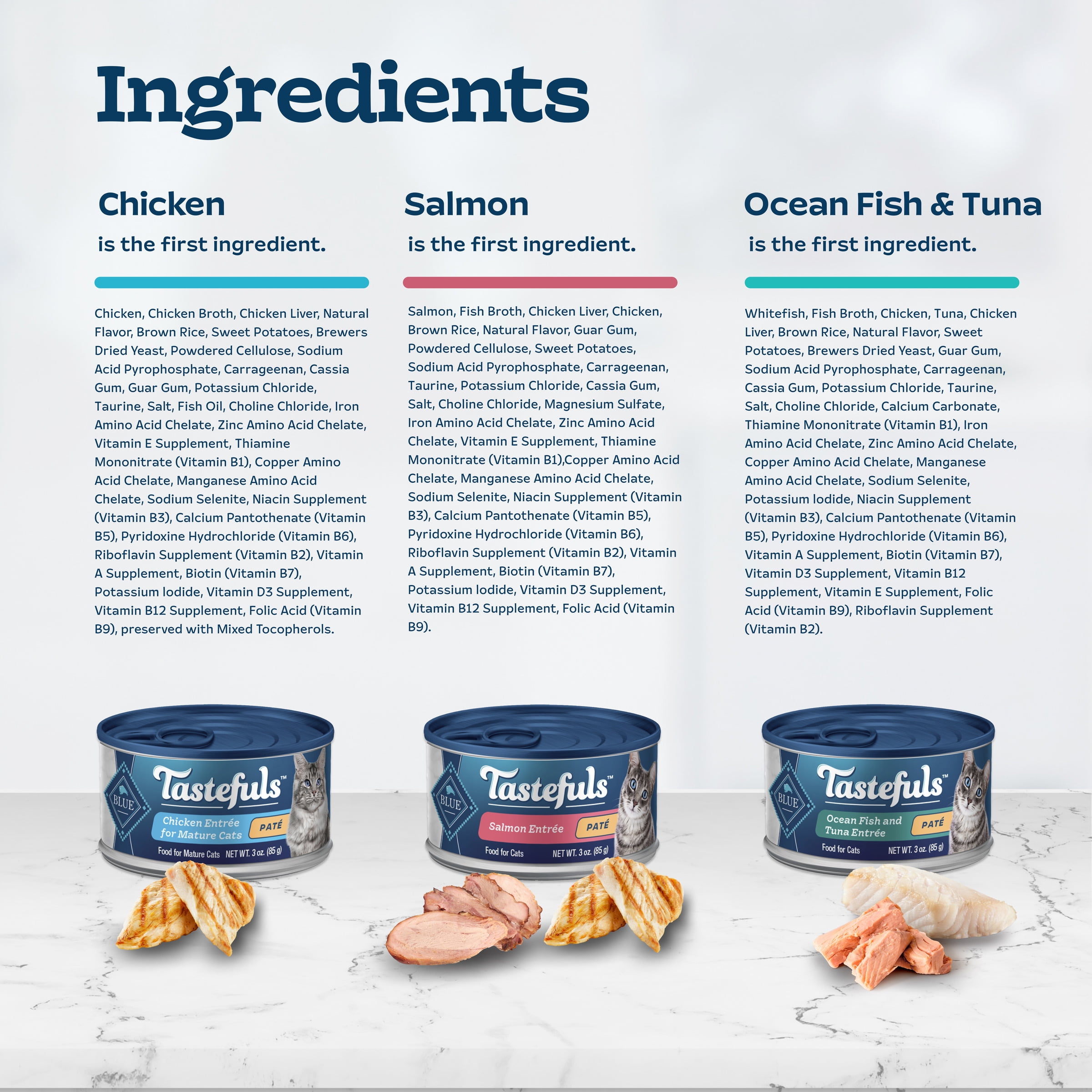 (2 pack) Blue Buffalo Tastefuls Natural Pate Wet Cat Food Variety Pack, Salmon, Chicken, Ocean Fish & Tuna Entrées 3-oz Cans (12 Count - 4 of Each Flavor)