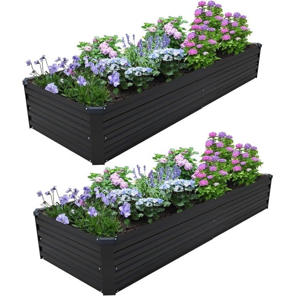 8×2×1FT(2PCS) Galvanized Raised Garden Bed Kit Planter Boxes,Large Outdoor Planters Garden for Planting Vegetables,Flowers,Herbs -Black