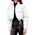 thumbnail image 3 of Women' S Cropped Quilted Puffer Jacket Outerwear Coats White, 3 of 10