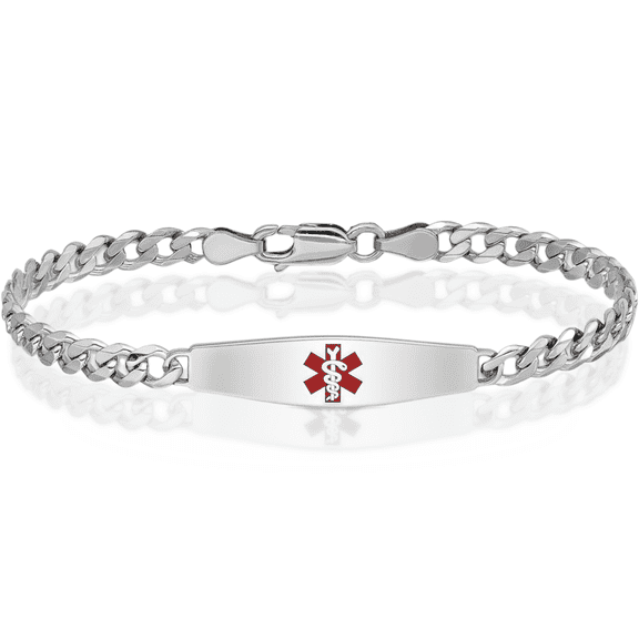 925 sterling silver medical alert name bar identification id bracelet curb link