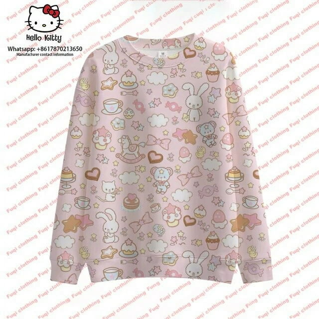 Chandail à Capuchon Hello Kitty Automne 2023 Imprimé Chandail en Molleton Décontracté Chandail en Molleton pour Femmes Ample Mode de Rue Décontractée