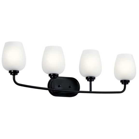 4 Light Vanity Light 10.25 inches Tall By 33.5 inches Wide-Black Finish-Satin Etched Glass Color Bailey Street Home 147-Bel-3330014