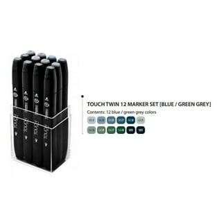 Bianyo 12 Black Markers Set, Dual Tip Bullet & Chisel Art Marker
