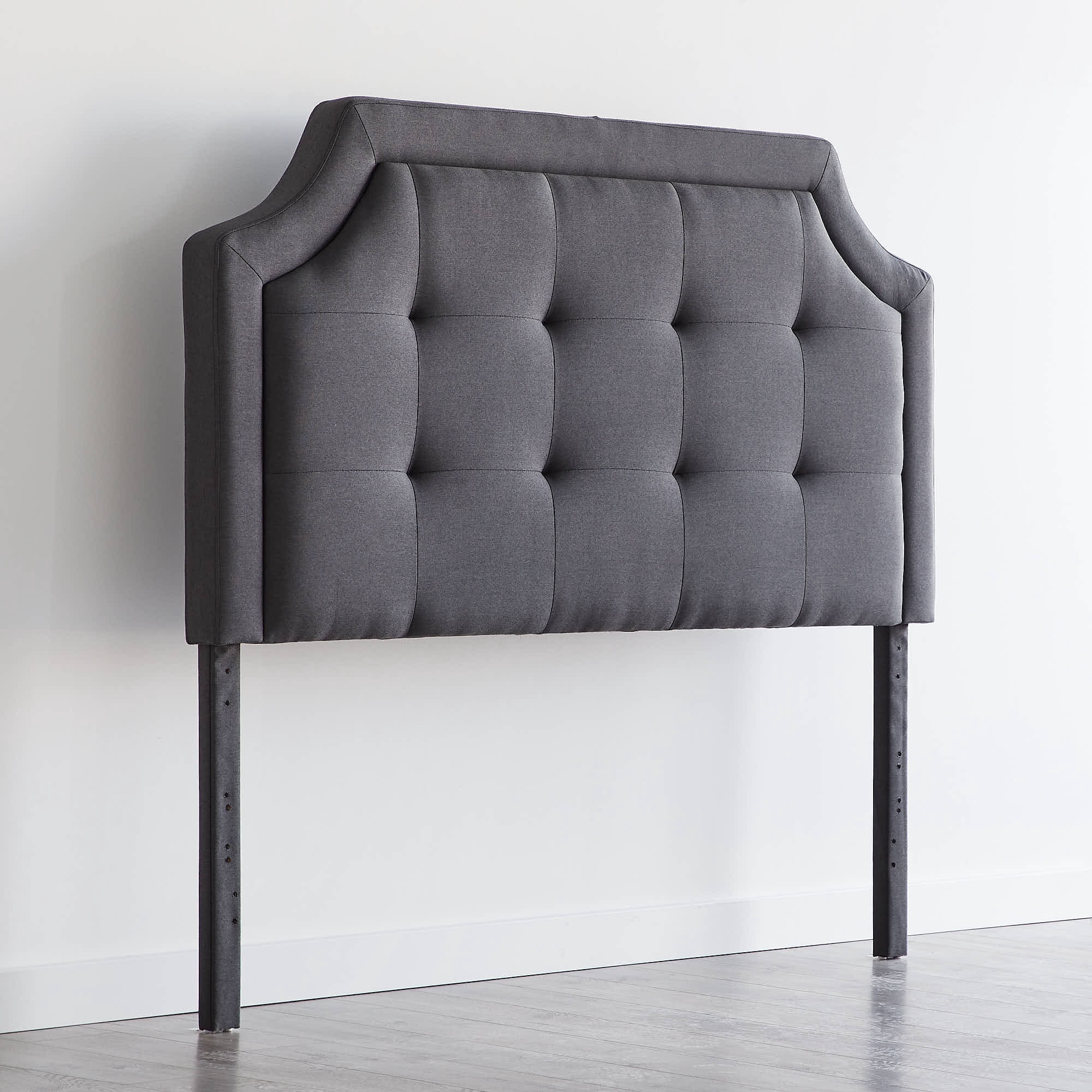 Rest Haven Scallop Edged Upholstered Headboard, Queen, Charcoal
