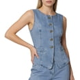 thumbnail image 5 of Fenkoxk Womens Casual Jean Vest Solid Color Button Hoodless Sleeveless Denim Jacket, 5 of 5
