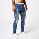 thumbnail image 1 of Pantalones largos para hombre, casuales, de moda, con bolsillos perforados, color sólido, elásticos, ajustados, de pierna corta, de mezclilla, pantalones para hombre, 1 of 9