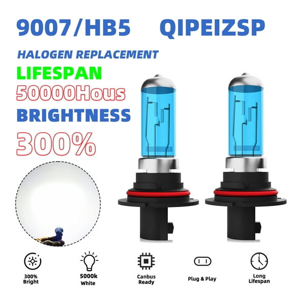 QIPEIZSP 9007/HB5 Halogen Headlight Bulbs High/Low Beam Fit For Chevrolet Equinox 2005-2009 Warm White 5000k,Plug And Play,Pack of 2