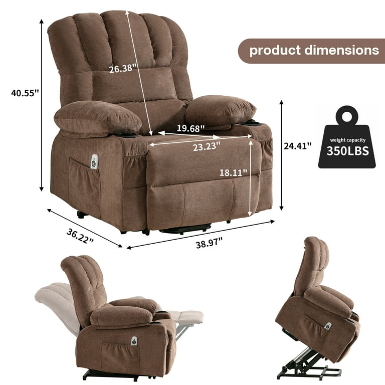 Green Fabric Rocker Massage Chair Electric Power Lift Recliner Chair with Heat, Cup Holders and Side Pockets