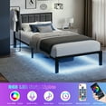 thumbnail image 2 of OLEVS Twin Bed Frame with Upholstered Headboard, LED Lighting, USB Charger, Power Outlet, No Box Spring Needed, 2 of 7