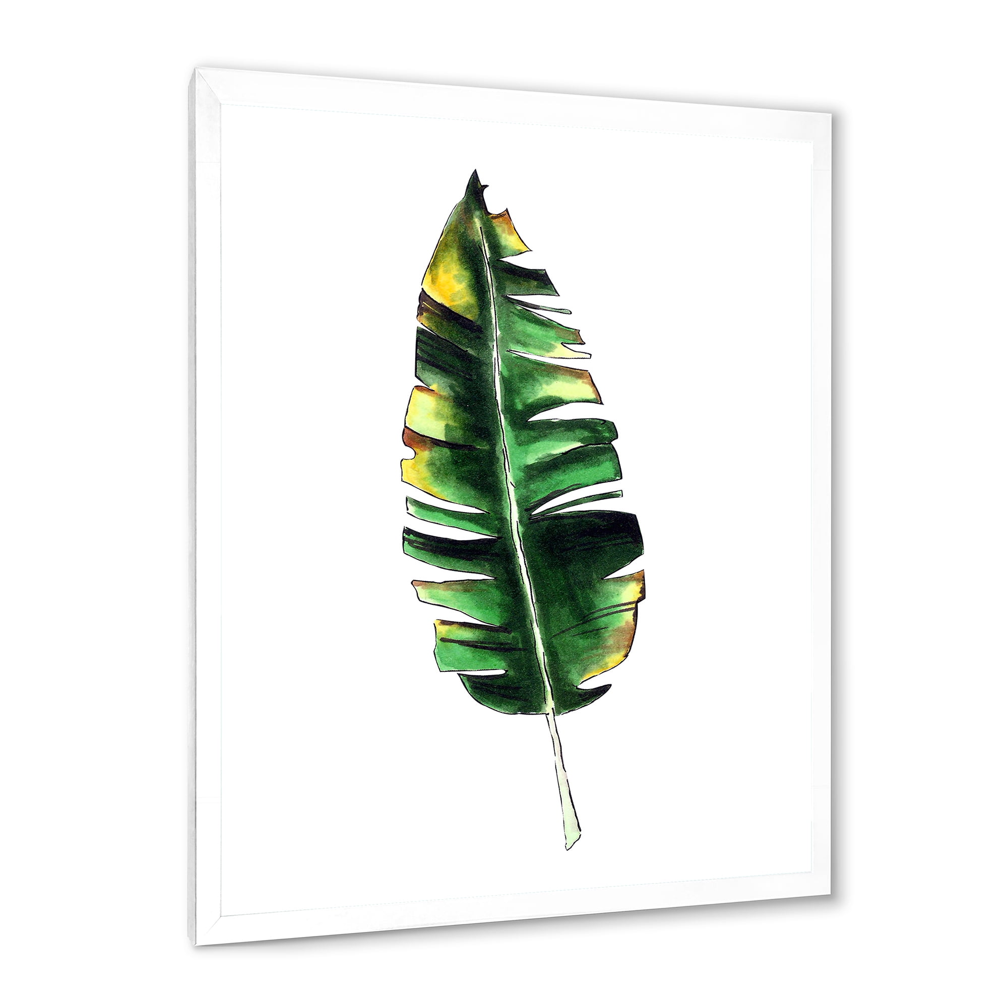 Designart 'Single Banana Leaf On White' Bohemian & Eclectic Framed Art Print