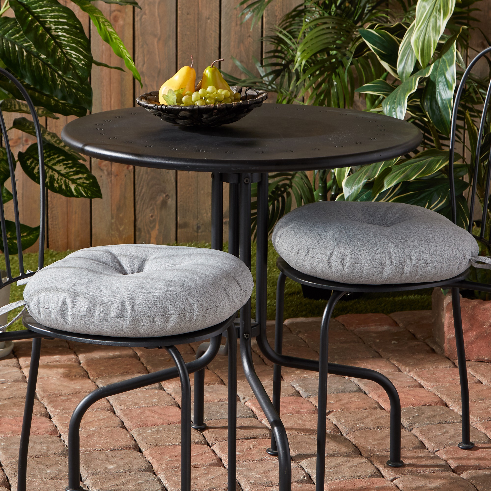 Greendale Home Fashions Heather Gray 15 in. Round Outdoor Reversible Bistro Seat Cushion (Set of 2) - image 3 of 7