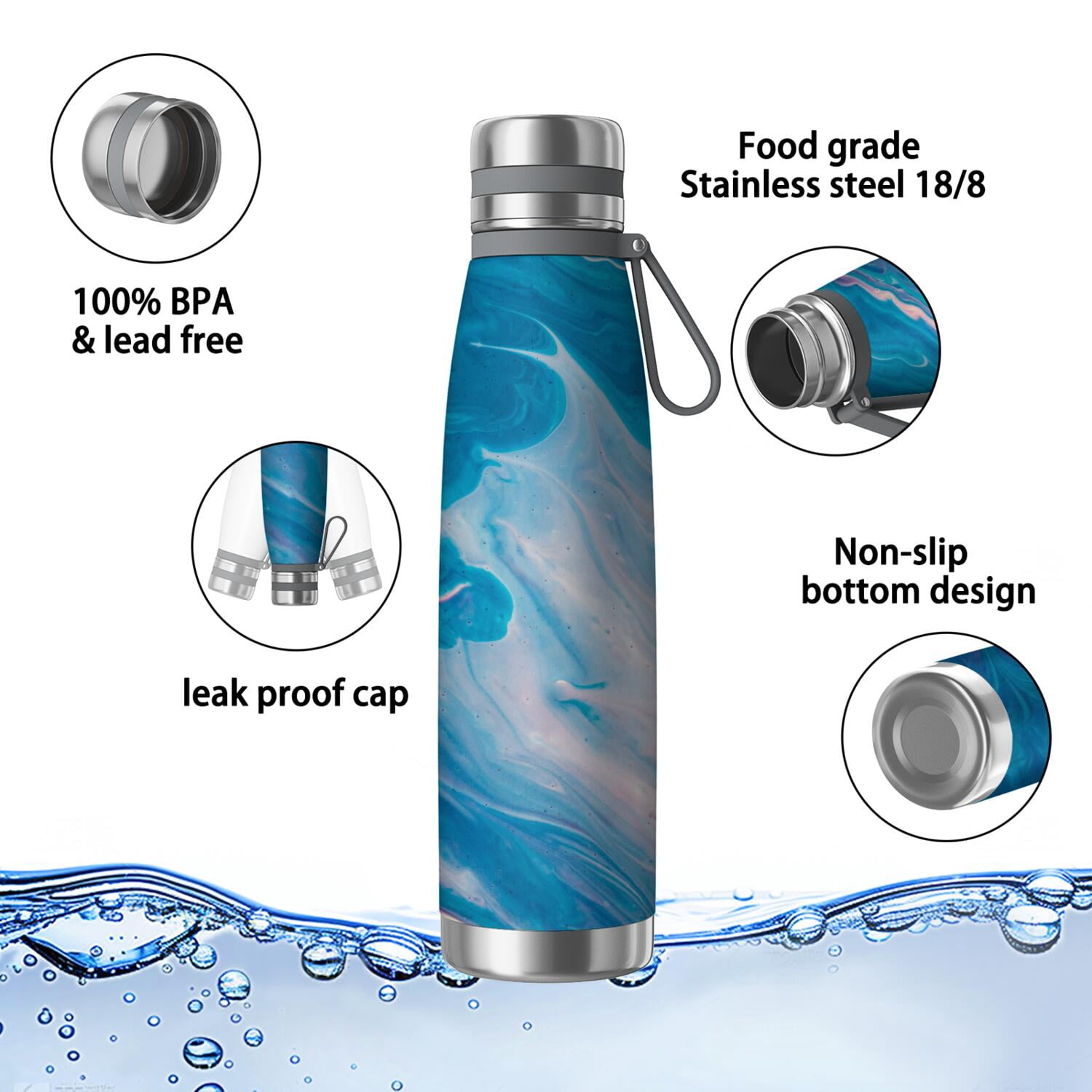 29oz Insulated Water Bottle with Tea Infuser, Stainless Steel Travel Mug, Liquid & Marble Print