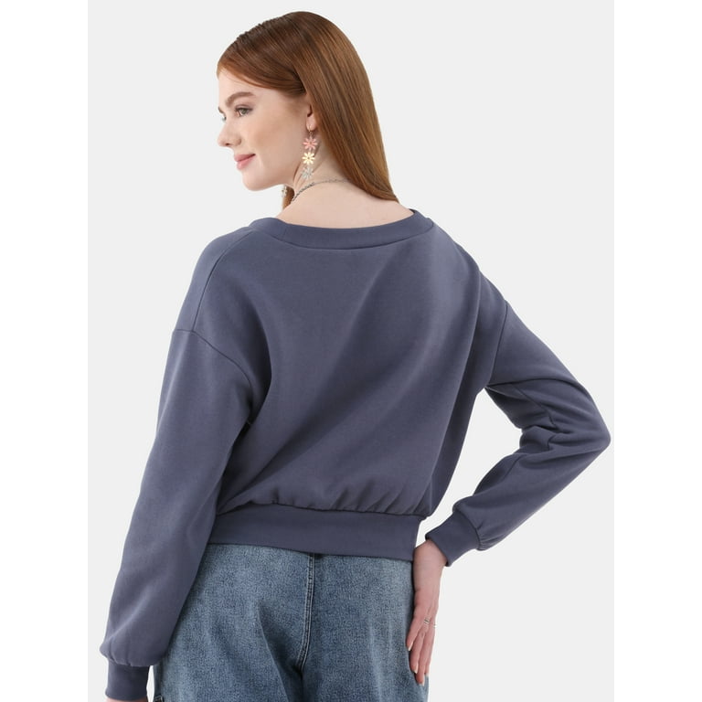 No Boundaries Cropped V Neck Sweatshirt, Women's - Walmart.com No Boundaries Cropped V Neck Sweatshirt, Women's - Walmart.com