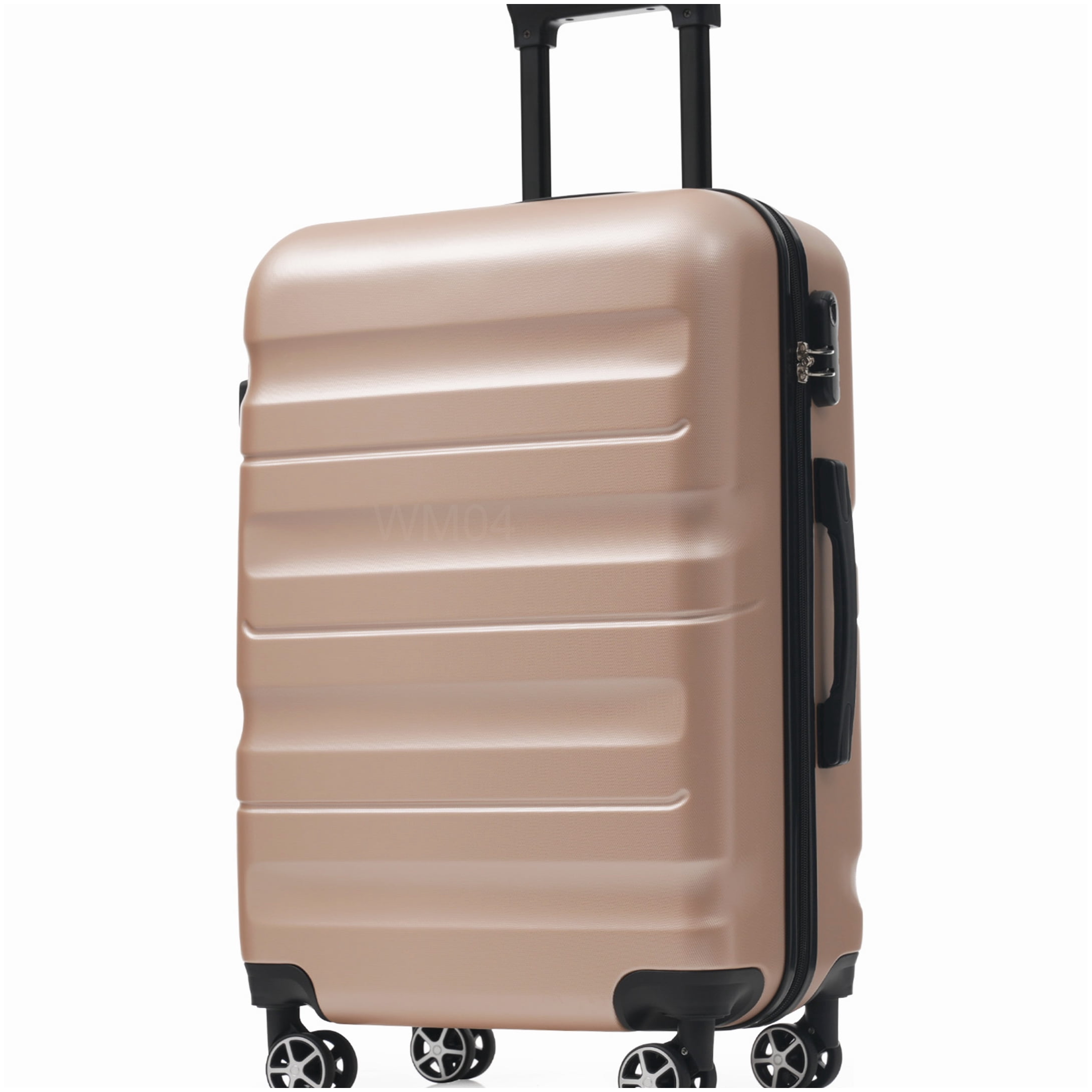 Durable Hardshell Suitcase Set with 8 Wheels, ABS Carry On and Checked Luggage in Champagne for Adults