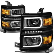 DNA Motoring For 14-15 Chevy Silverado 1500 LED DRL Black Amber Projector Headlight Pair