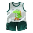 thumbnail image 1 of Ulanda Ensembles d'Été pour Filles Débardeur Graphique Sans Manches et Ensemble de Shorts (Vert, 5-6 Ans), 1 of 5