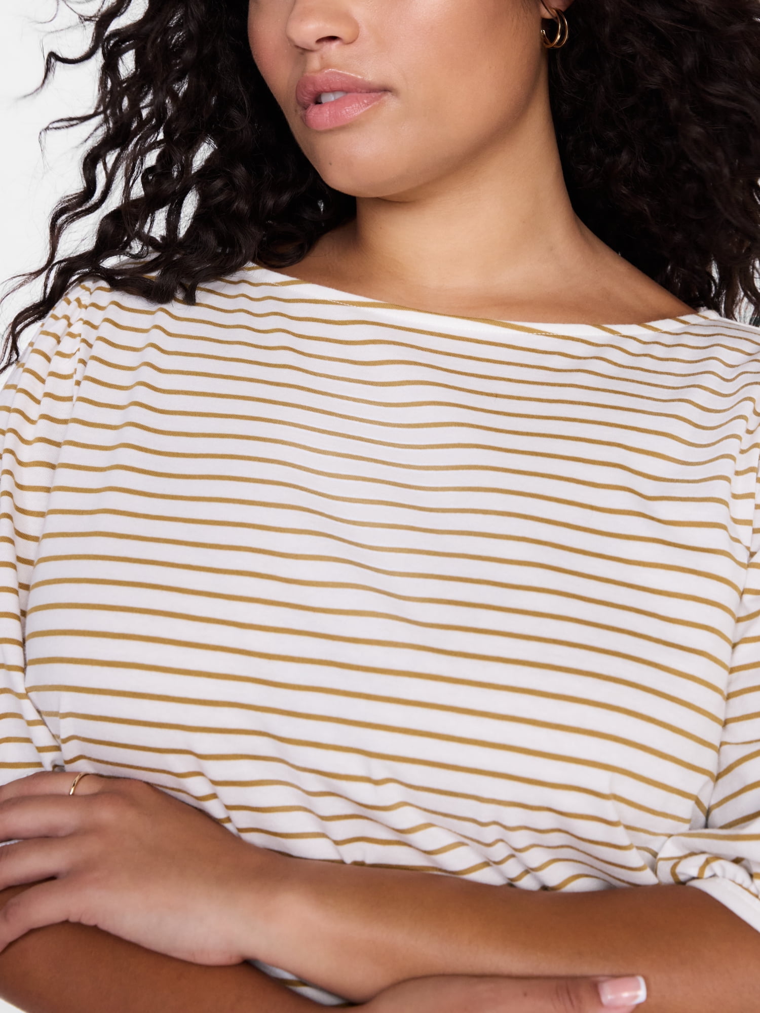 Terra & Sky Women’s Plus Dropped Shoulder Top with Elbow Length Puff Sleeves, Sizes 0X-5X
