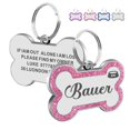 thumbnail image 1 of Placa de identificación para perro EDSG personalizada, hueso rosa con glitter, talla L 47 x 30 mm, 1 of 6
