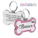 thumbnail image 1 of Placa de identificación para perro EDSG personalizada, hueso rosa con glitter, talla L 47 x 30 mm, 1 of 6
