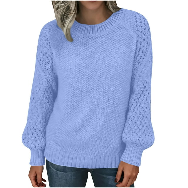 cfhntfmh Plus Size Sweaters for Women Crewneck Long Sleeve Cable Knit Sweaters Casual Fall Sweaters Soft Winter Tops
