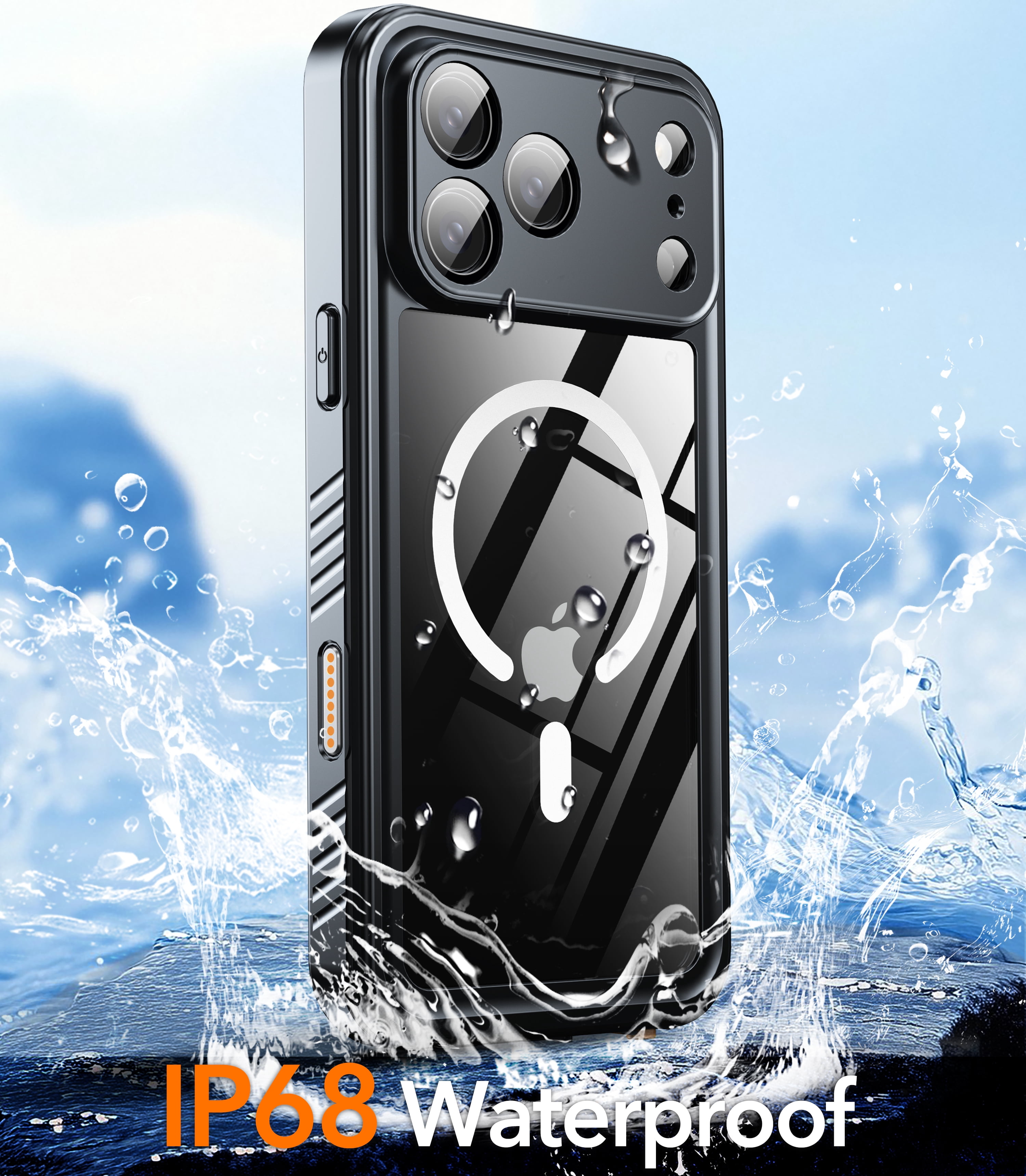 Oneagle Magnetic Waterproof Phone Case for iPhone 17 Pro Max,IP 68 Underwater,Black