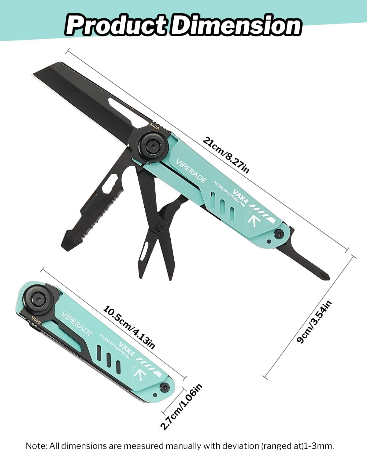 VIPERADE VAK4 Multitool Pocket Knife for Men, Multifunctional 21-in-1 Multitool Pocket Knife with Pouch, Outdoor Camping Survival and Everyday Use (K4-Blue)