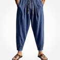 thumbnail image 2 of HOMADLES Mens Casual Linen Joggers Pants Elastic Waist Side Pocket Sports Pants Outdoor Athletic Pants Navy Size 3XL, 2 of 9