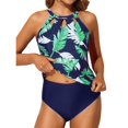 thumbnail image 5 of IDALL Bikini Sets Bathing Suit Two Piece High Neck Tankini Swimsuits For Women Bathing Suits Floral Print Swimwear Womens Swimsuits Womens Swimwear Green 2XL, 5 of 6