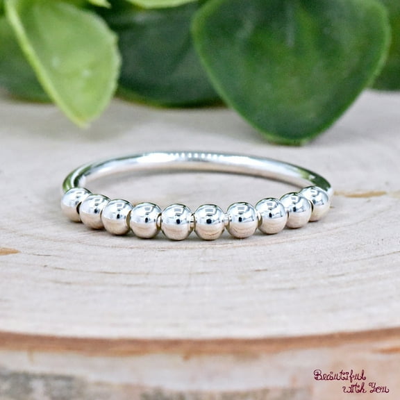 SS DESIGNS Sterling Silver Beaded Ball Ring, Stacking Bubble Ring, Half Eternity Band, Simple Jewelry, Minimalist