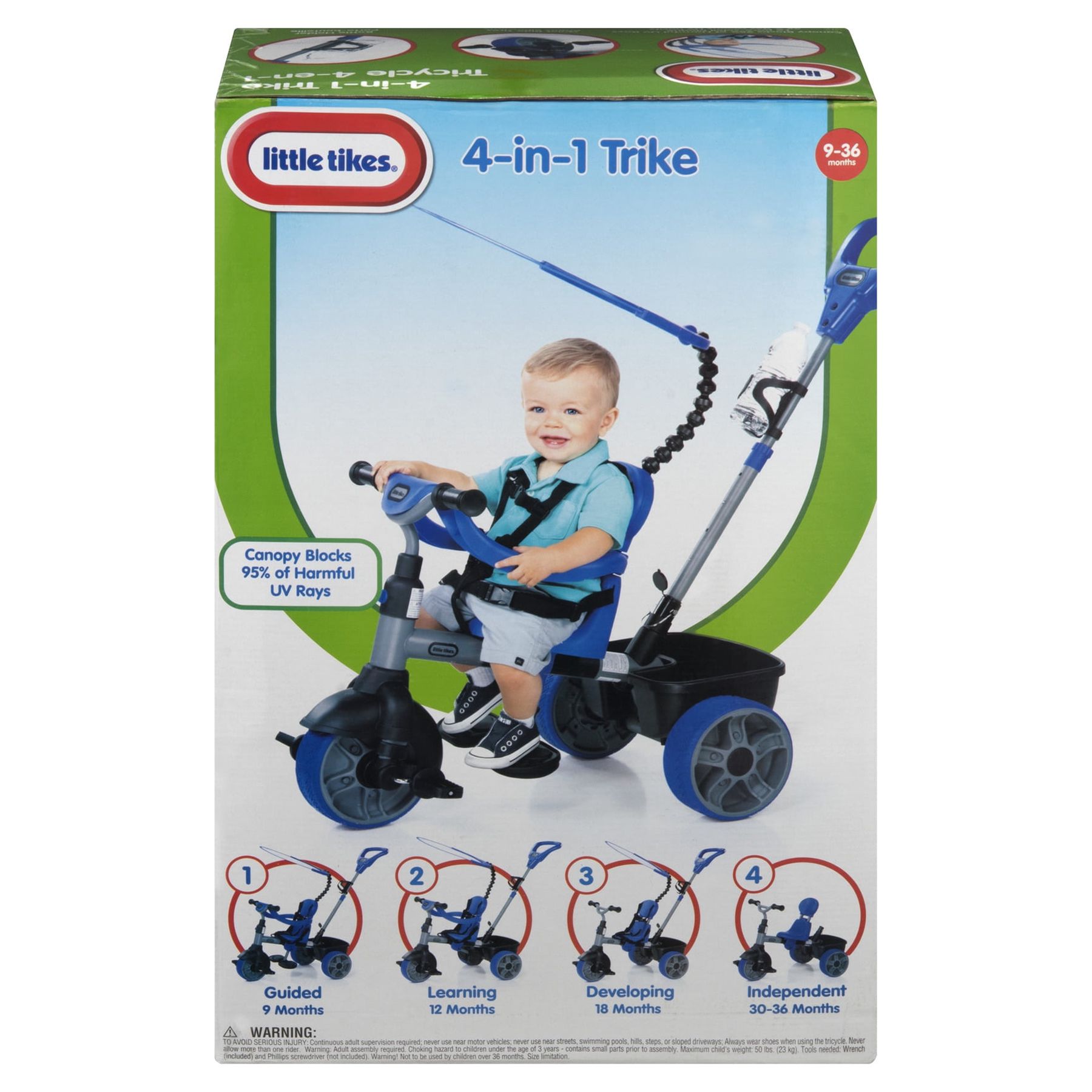 Little Tikes 4-in-1 Basic Edition Trike in Blue, Convertible Tricycle for Toddlers Tricycle with 4 Stages of Growth and Shade Canopy- For Kids Kids Boys Girls Ages 9 Months to 3 Years Old - image 4 of 8