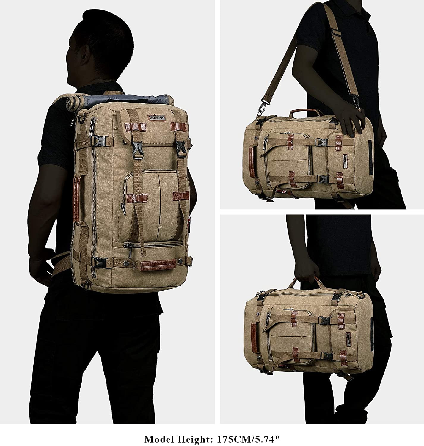 WITZMAN Travel Backpack for Men Large Canvas Backpack Luggage Carry on Duffel Bag A519-1 Light Green