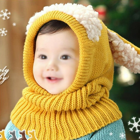 FOMIYES Warm Woolen Yarn Hat Scarf Set for Kids with Comfortable Soft Coif Hood Ideal for Wearing Use Yellow Fits 6 to 36 Months