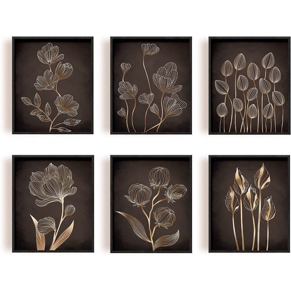 1set 6Pcs Modern Minimalism Unframed Canvas Prints Wall Decor Abstract Flower Artwork Canvas Wall Art Prints Flowers Canvas Print Painting Room Decor Wall Unframed for Living Room Bedroom Brown