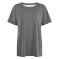 thumbnail image 3 of Women's Fashion Round Neck Plus Size Short Sleeved Solid Color T Shirt Top Long Sleeve Running Shirts Womens Athletic Wear Stretch Shirts Women Loose Fit Womens Top Womens Work Out Shirts Pack Long, 3 of 3