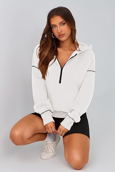 PRETTYGARDEN Women's Hooded Sweatshirts Long Sleeve Half Zip Cropped Hoodie Pullover Winter Fashion Clothes